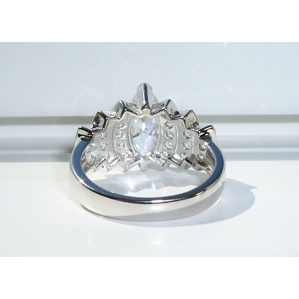 925 STERLING SILVER Marquise Cubic Zirconia Stair Step Tier Ring - Picture 11 of 16